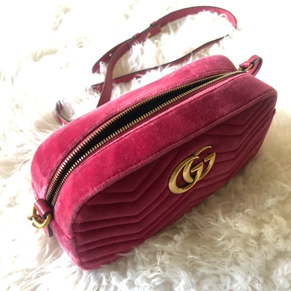 Gucci Marmont Fuschia Pink Velvet Crossbody Bag - Picture 5 of 10